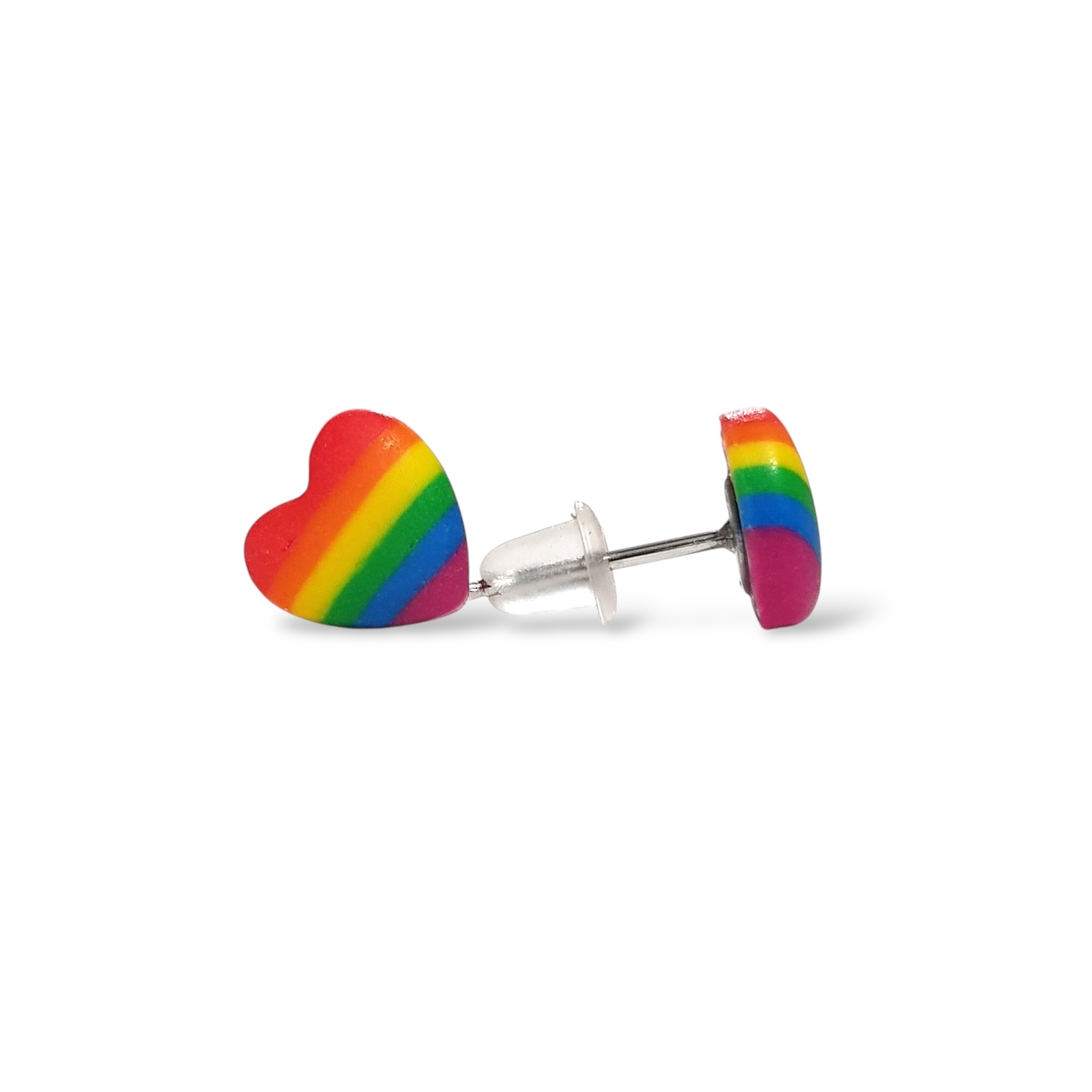 Rainbow pride flag small heart shaped stud earrings