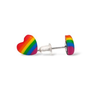 Rainbow pride flag small heart shaped stud earrings