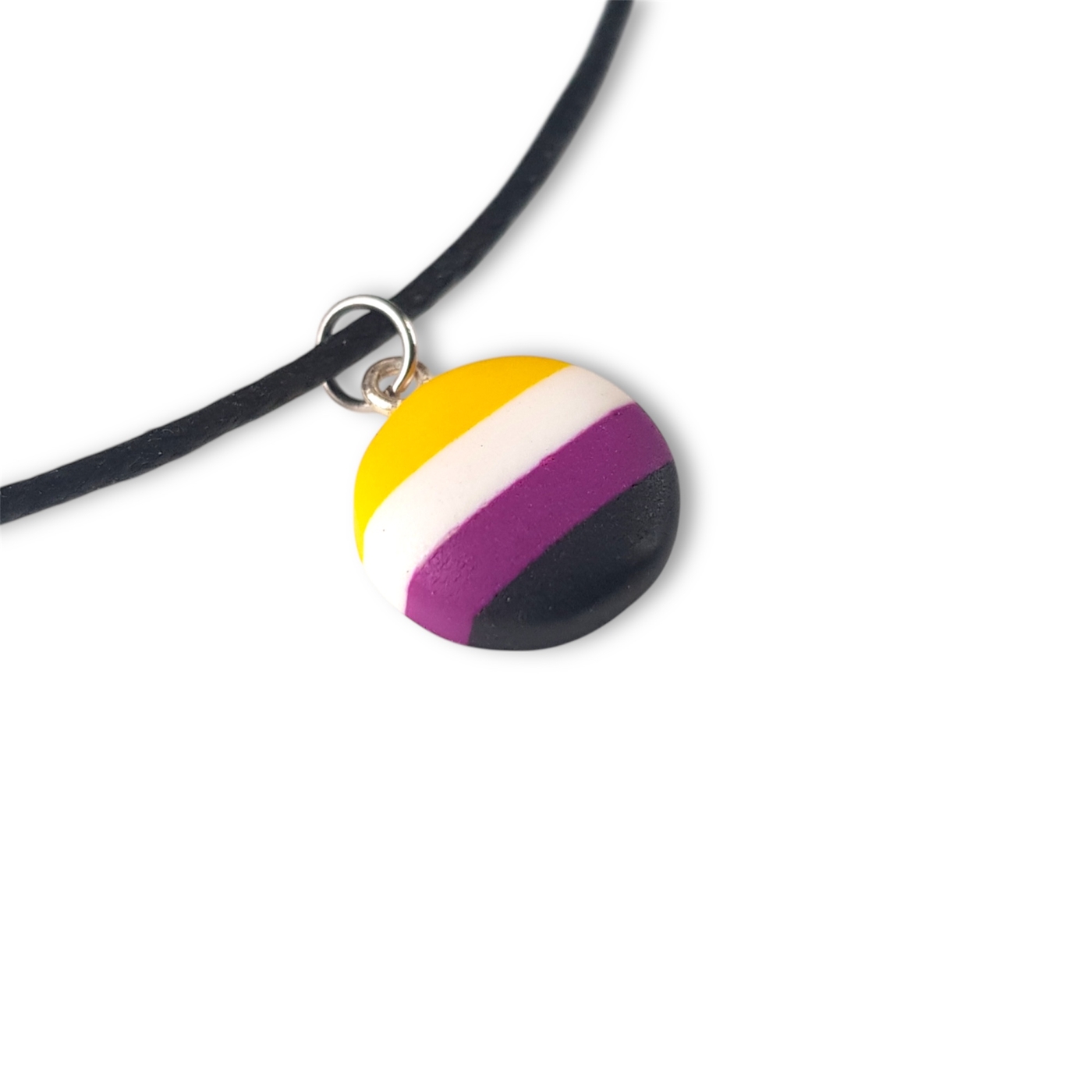 Nonbinary pride flag button shaped necklace