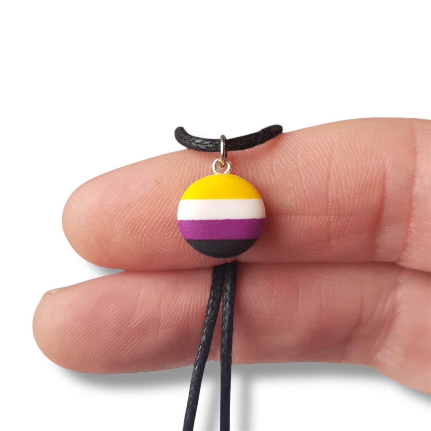Nonbinary pride flag button shaped necklace