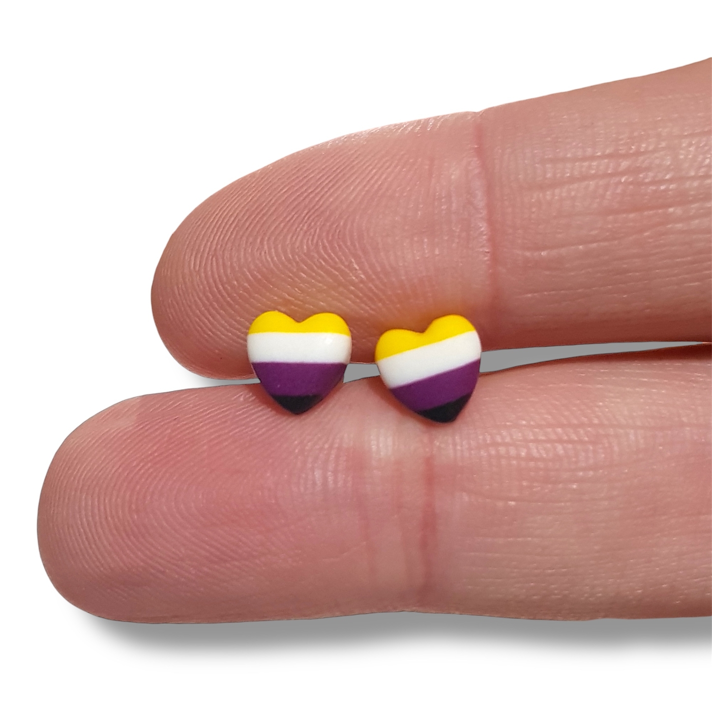 Nonbinary pride flag heart shaped stud earrings