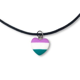 Genderqueer pride flag heart shaped pendant necklace