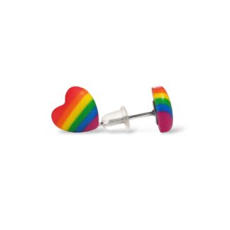 Rainbow pride flag small heart shaped stud earrings