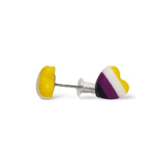 Nonbinary pride flag small heart shaped stud earrings