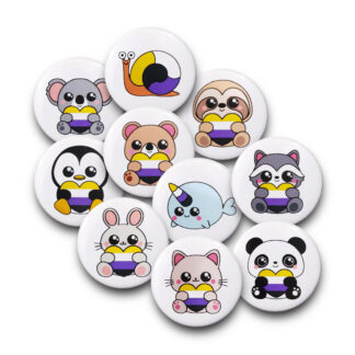 Non binary pride flag button badges, 25mm diameter buttons.