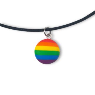 Pride flag button shaped polymer clay pendant necklace