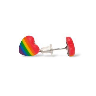 Rainbow pride flag small heart shaped polymer clay stud earrings