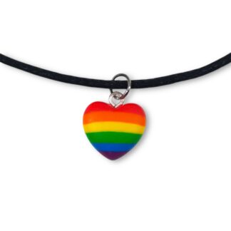 Rainbow pride flag heart shaped polymer clay pendant necklace